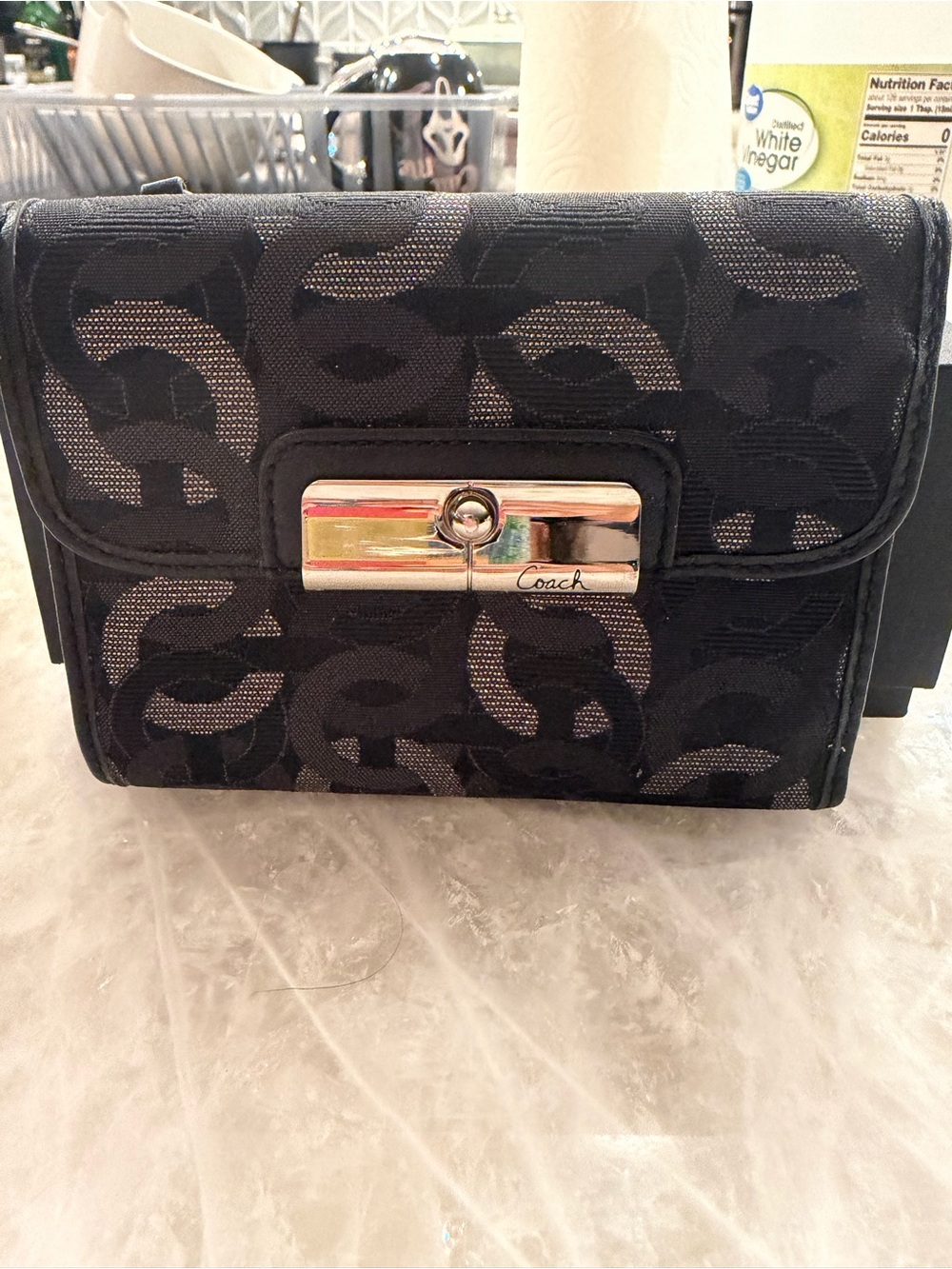 Authentic Coach Monogram Jacquard Turnlock Wallet / Card Organizer